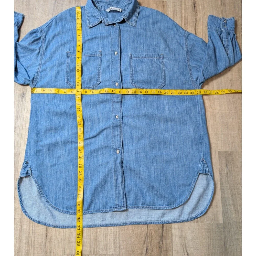 Zara Size S Oversized Blue Denim Shirt Dress Tunic Blouse Versatile Modern Boho - Picture 8 of 8
